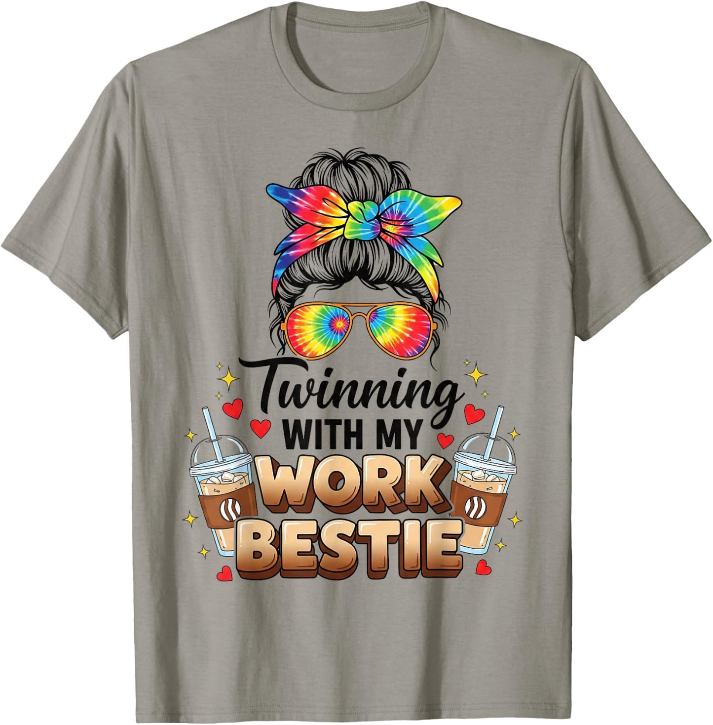 Twinning with My Work Bestie Funny Coffee Lover Matching T-Shirt - T-Shirt | Sand