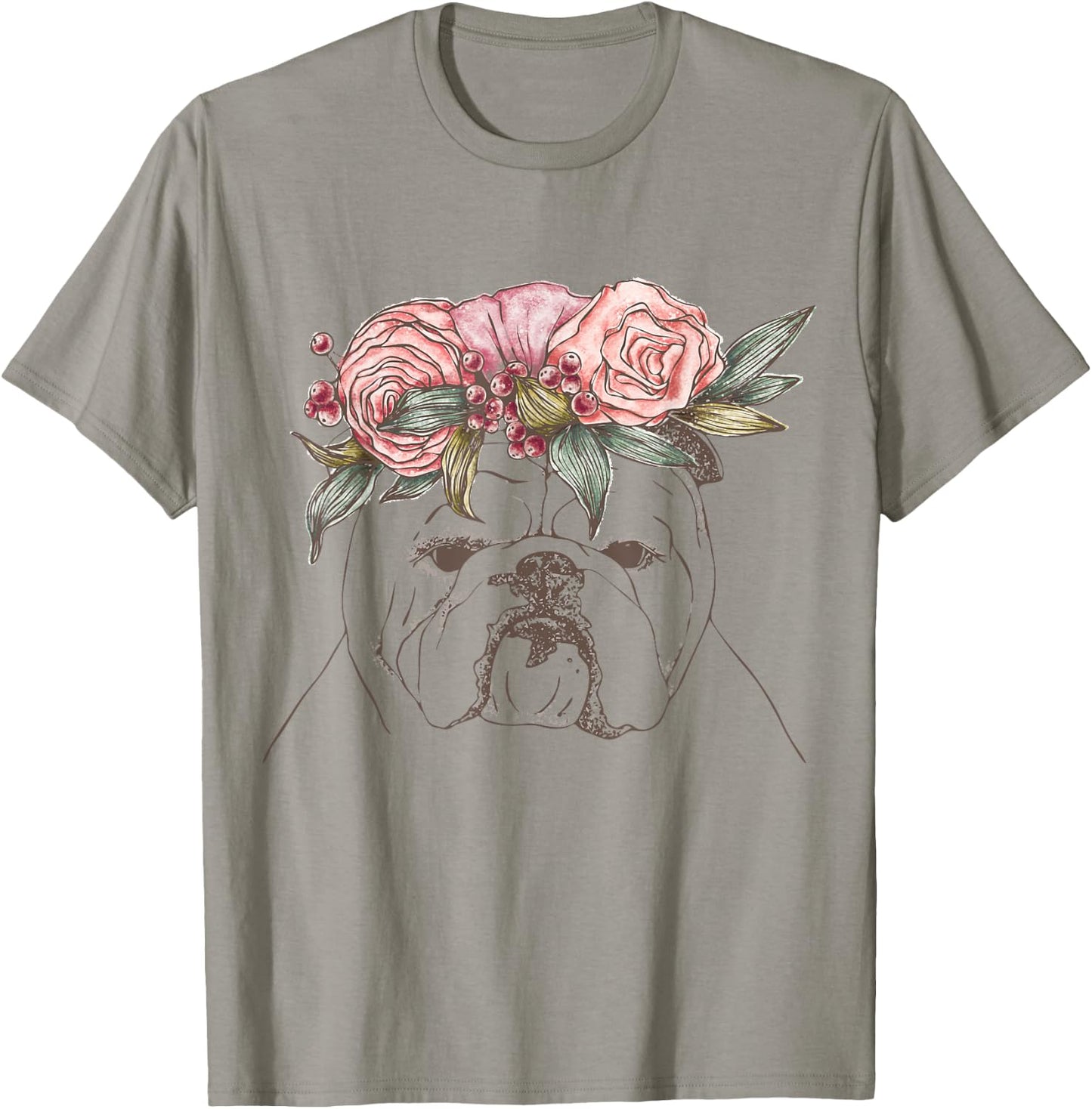 Outline with flowers English British Bulldog Women Girls Kids T-Shirt - T-Shirt | Sand