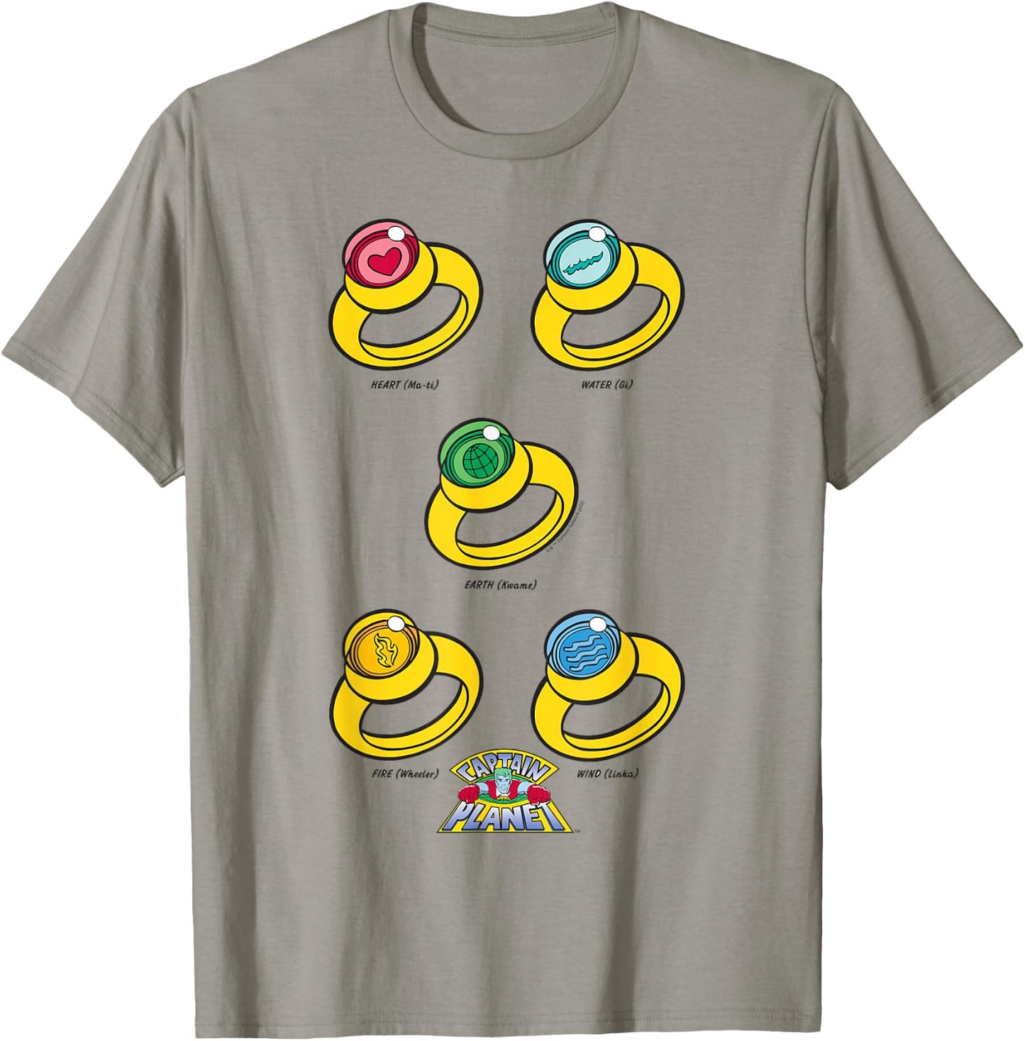 Captain Planet Rings of Power T-Shirt - T-Shirt | Sand