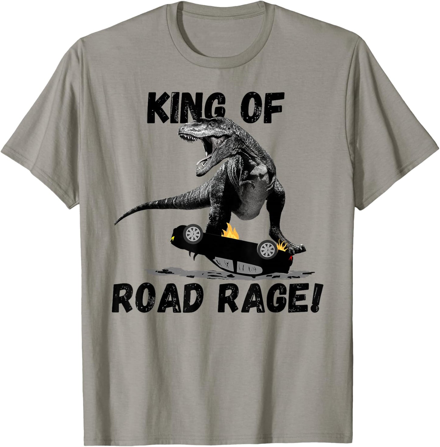T Rex King of Road Rage, Dinosaur Car Crusher T-Shirt - T-Shirt | Sand