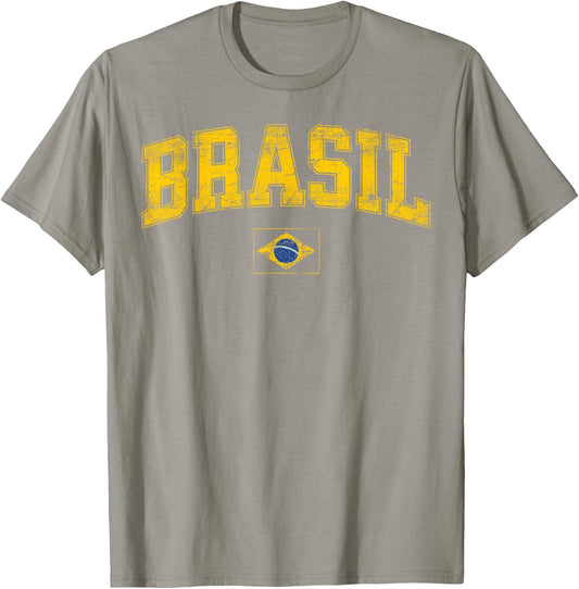 Retro Vintage Brasil | Women Men Kids Flag of Brazil T-Shirt - T-Shirt | Sand
