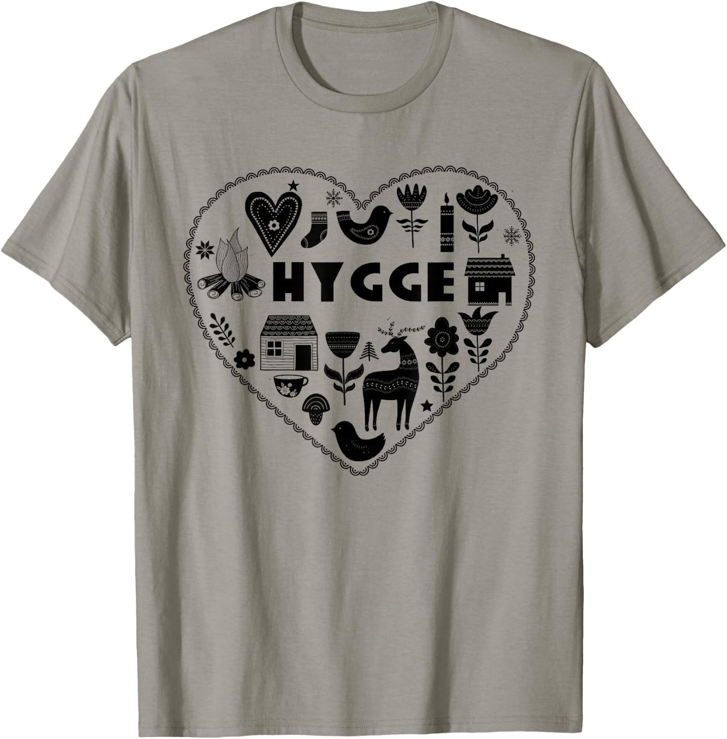 Hygge Heart Danish Cozy Symbols Scandinavian Art T-Shirt - T-Shirt | Sand