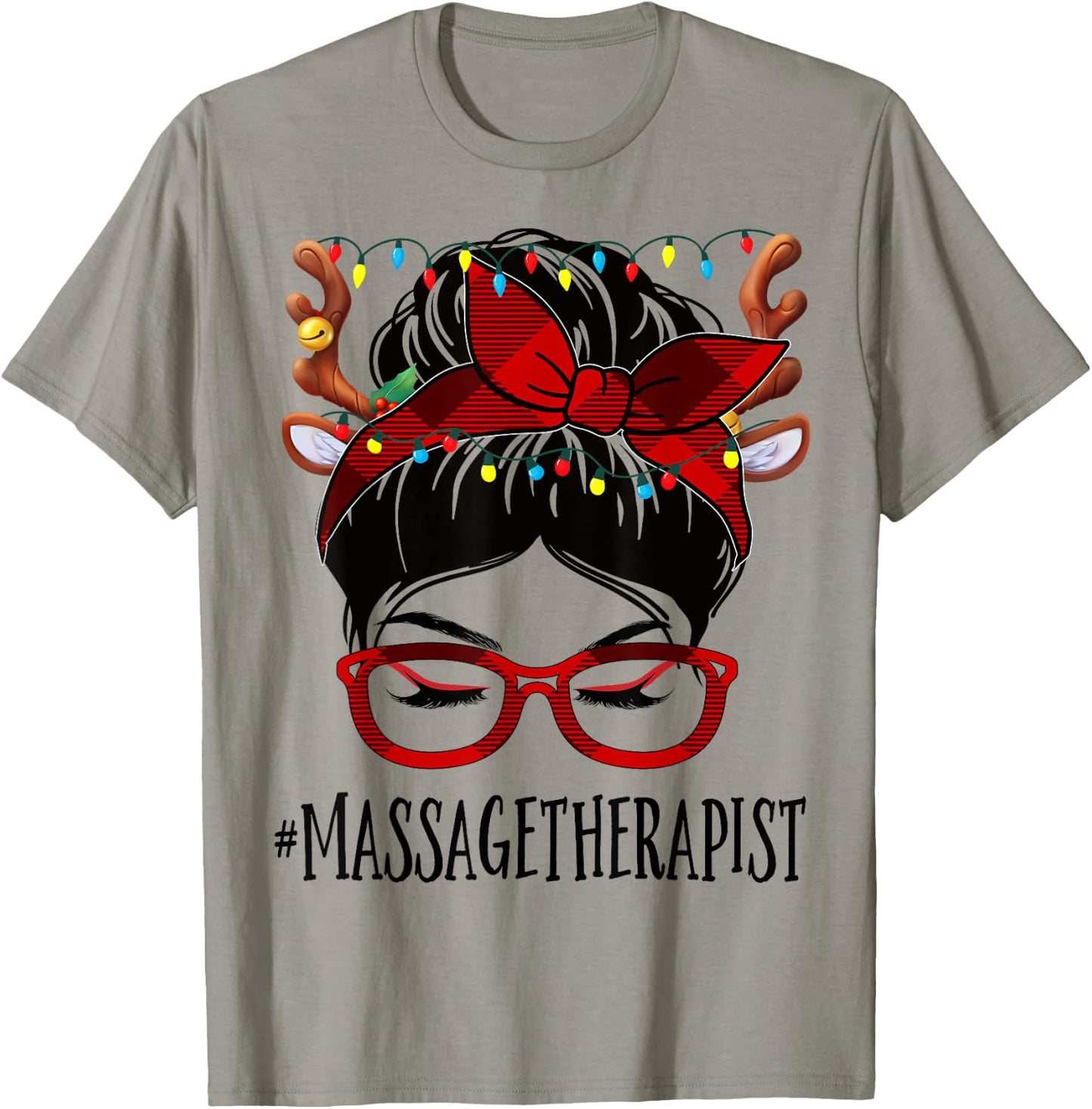 Massage Therapist Christmas Woman Messy Bun Buffalo Xmas T-Shirt - T-Shirt | Sand