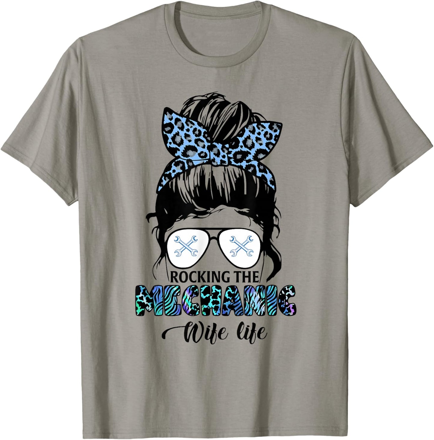 Rocking The Mechanic Wife Life Present Messy Bun T-Shirt - T-Shirt | Sand