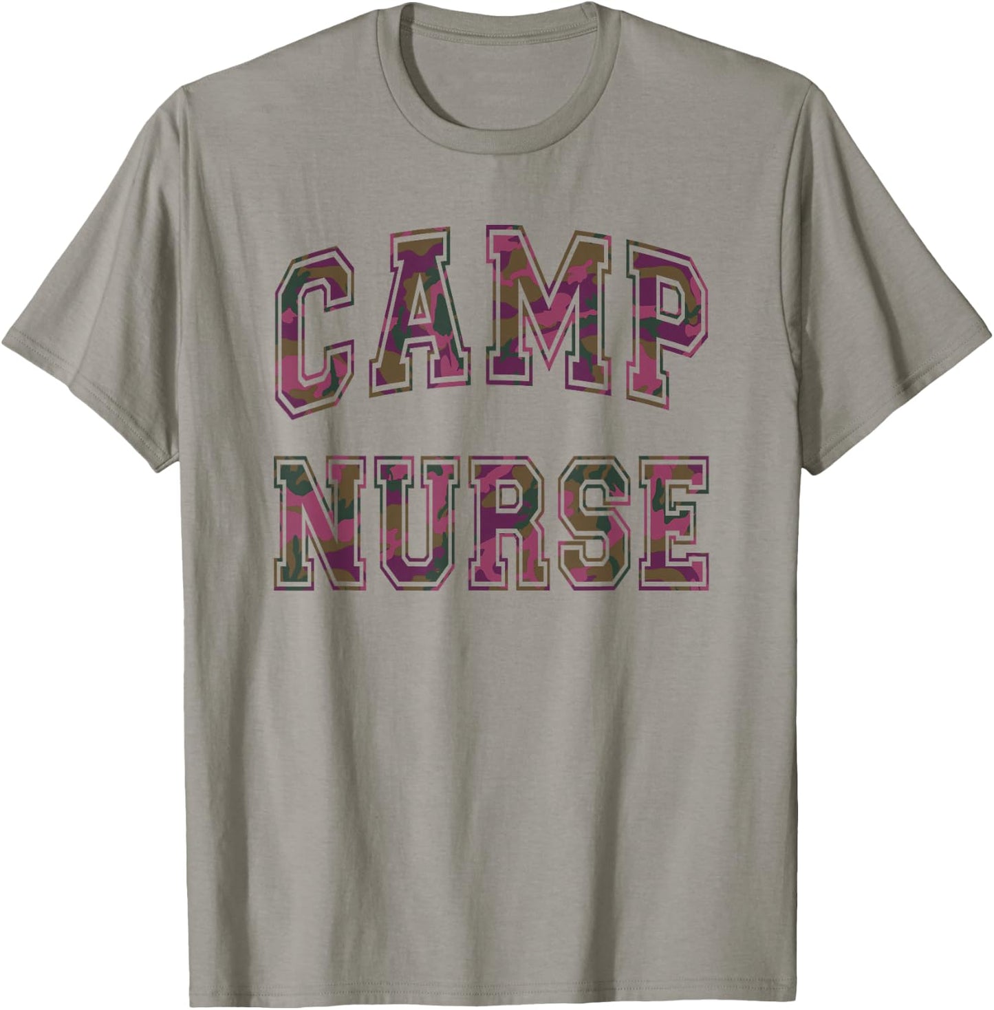 Camo CAMP NURSE Summer Campsite Off Duty Besties Crew T-Shirt - T-Shirt | Sand