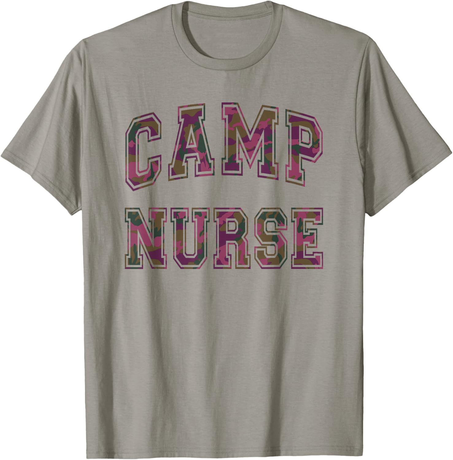 Camo CAMP NURSE Summer Campsite Off Duty Besties Crew T-Shirt - T-Shirt | Sand