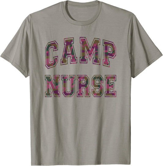 Camo CAMP NURSE Summer Campsite Off Duty Besties Crew T-Shirt - T-Shirt | Sand