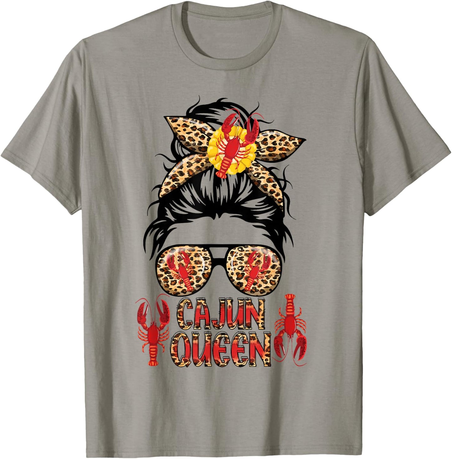 Cajun Queen Crawfish Leoapard Messy Bun Sunglasses Lobster T-Shirt - T-Shirt | Sand