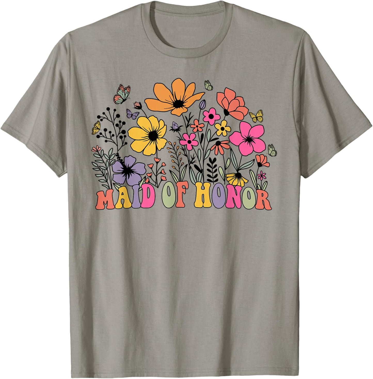 Floral Maid Of Honor Wildflowers Groovy Bachelorette Party T-Shirt - T-Shirt | Sand