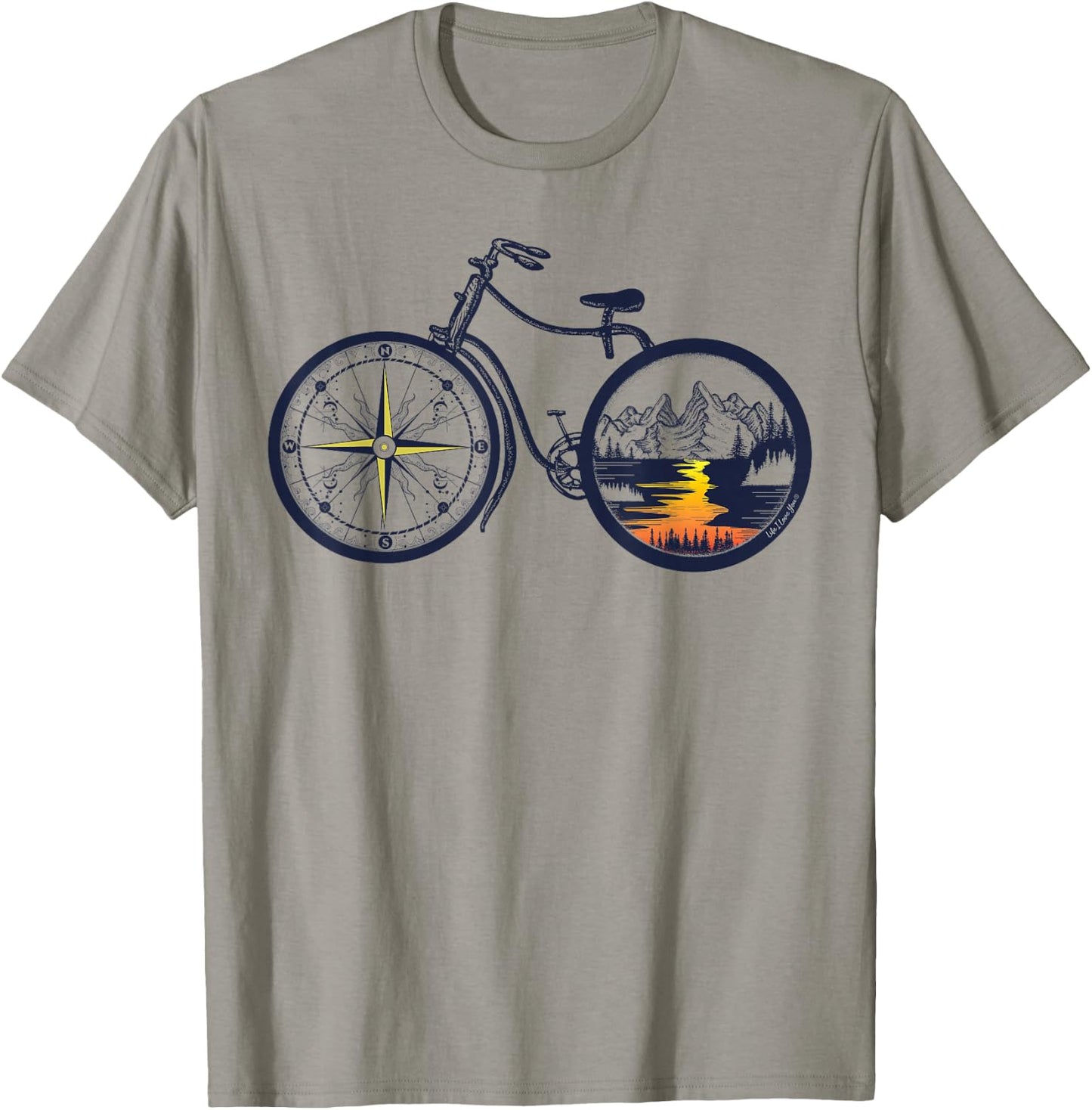 Retro Bicycle with Compass and Mountains - Cycling T-Shirt - T-Shirt | Sand