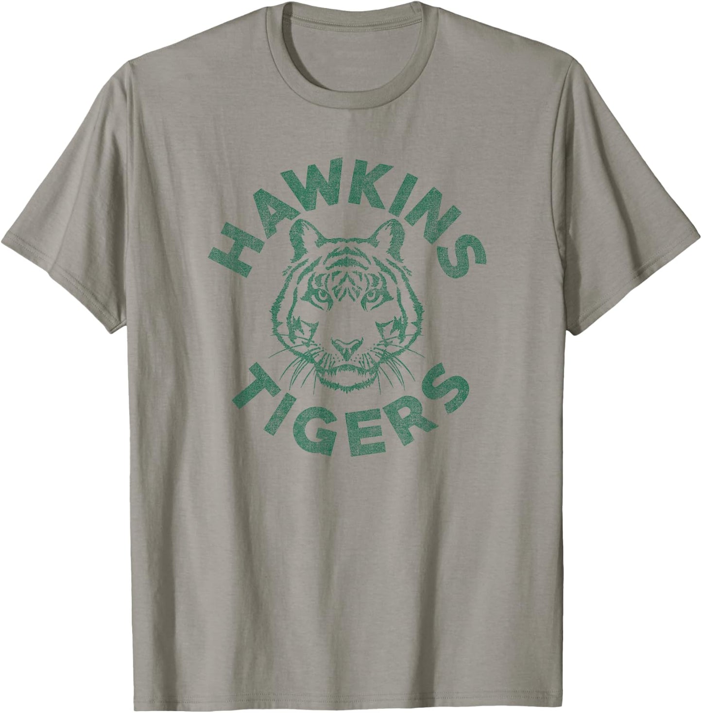 Stranger Things 4 Hawkins Tigers Faded Green Logo T-Shirt - T-Shirt | Sand