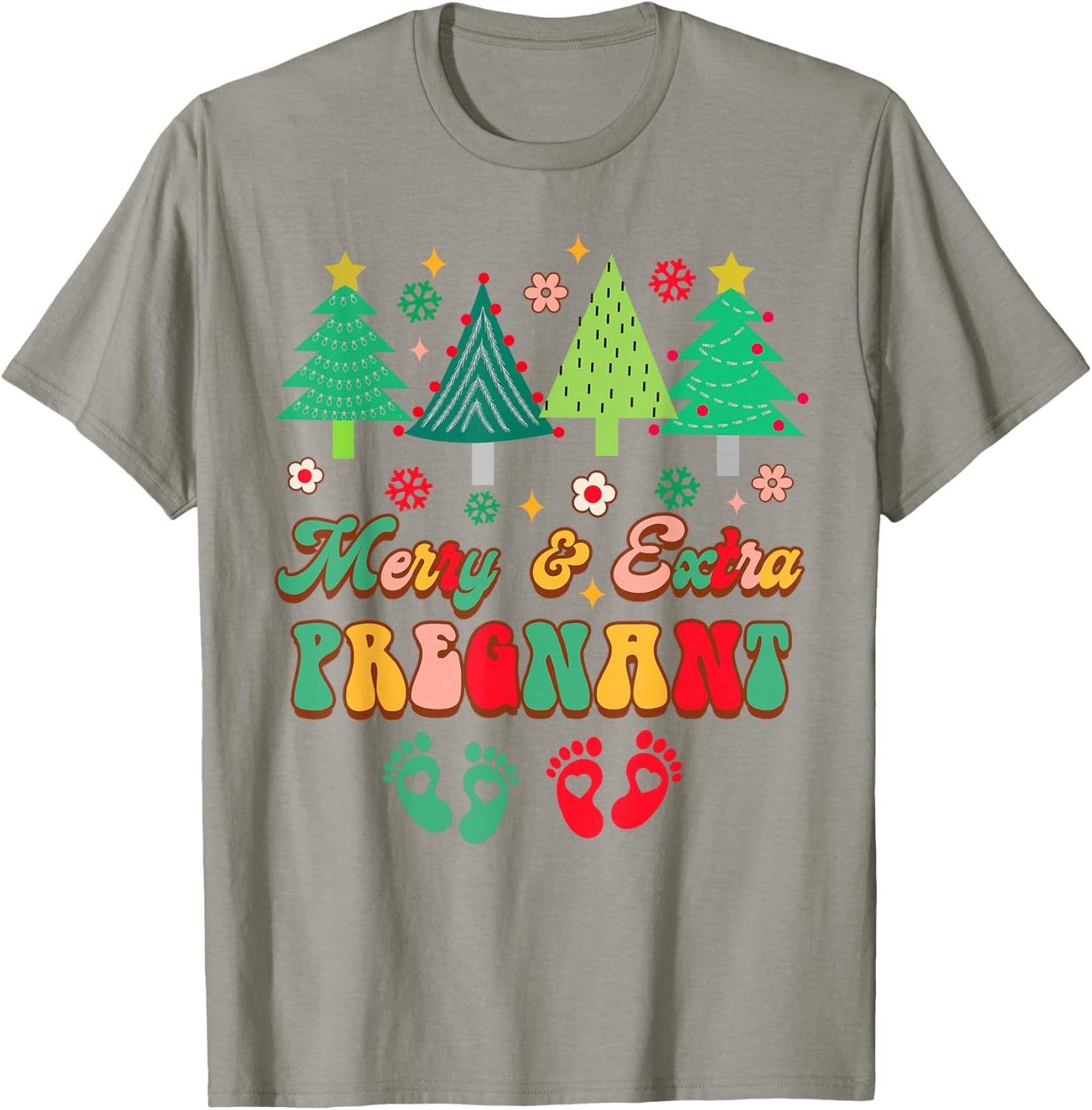 Christmas Twin Pregnancy Announcement Merry & Extra Pregnant T-Shirt - T-Shirt | Sand