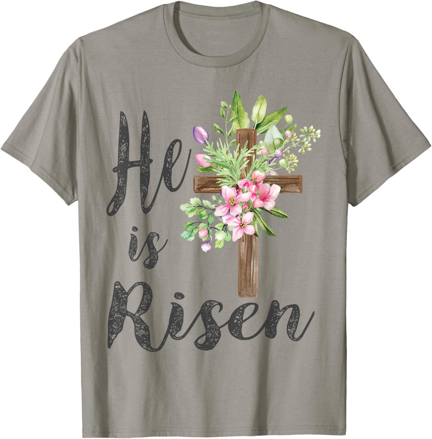 He is Risen Floral Cross Vintage Happy Easter T-Shirt - T-Shirt | Sand