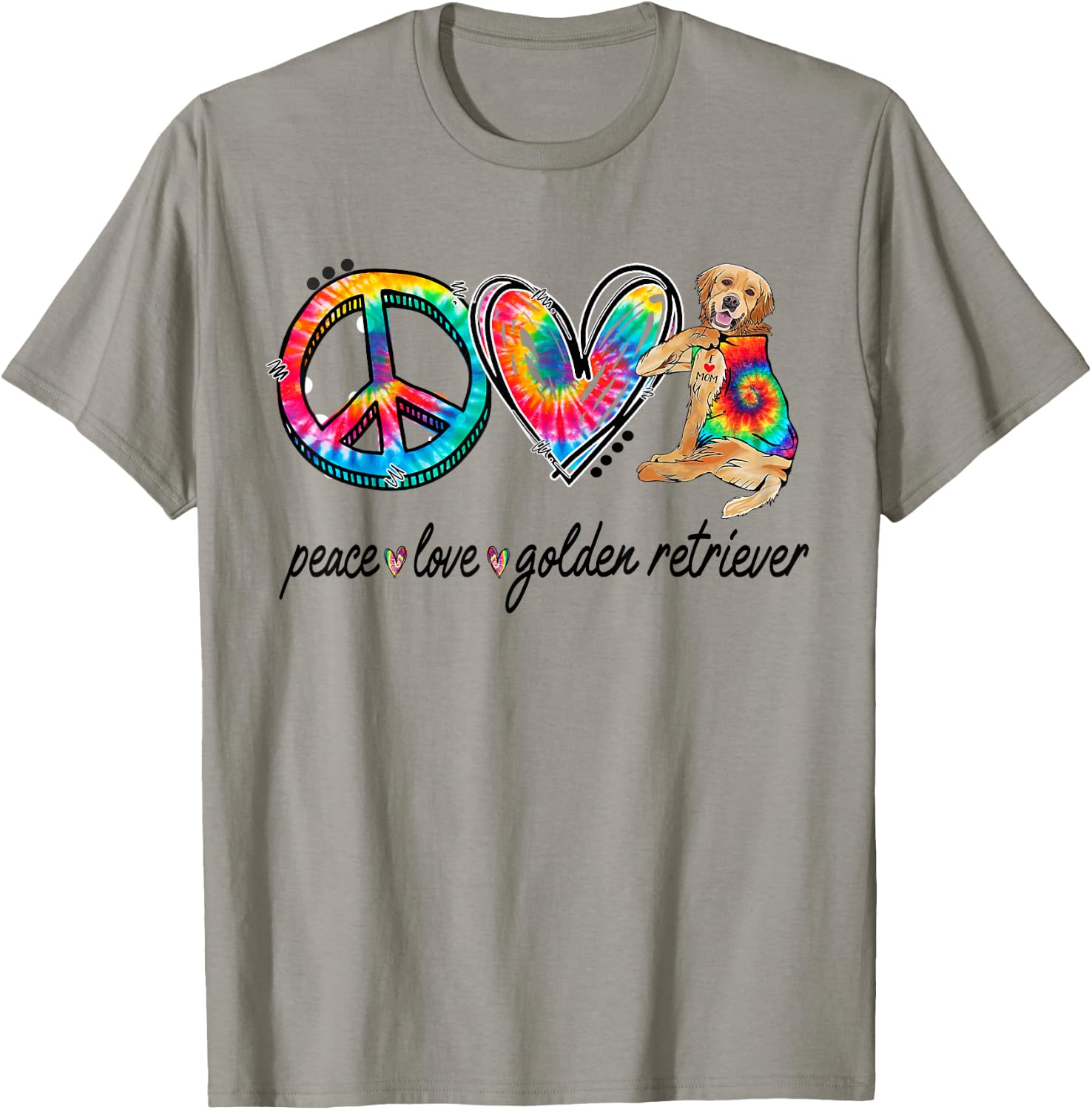 Peace Love Golden Retriever Tie Dye Rainbow Dog Lover Men Women Girls Kids T-Shirt - T-Shirt | Sand