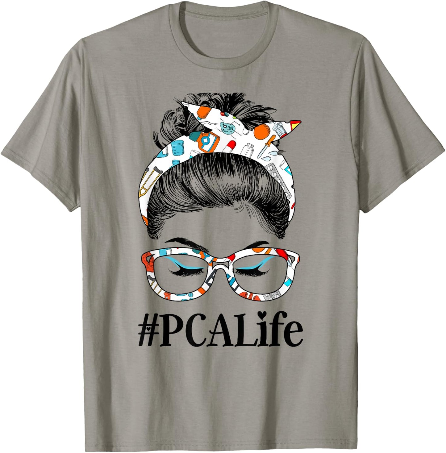 PCA Life Messy Hair Woman Bun Healthcare worker T-Shirt - T-Shirt | Sand