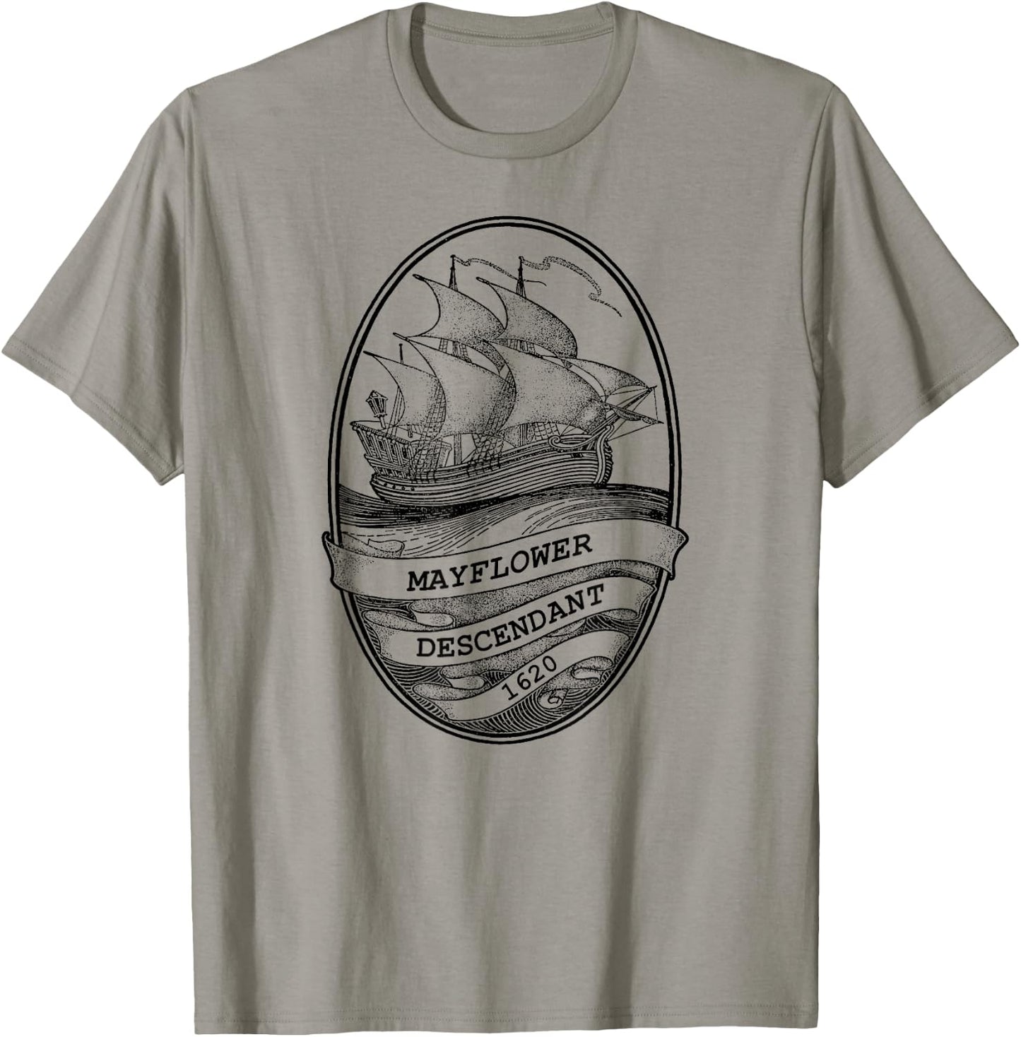Mayflower Descendant 1620 Vintage Illustration T-Shirt - T-Shirt | Sand