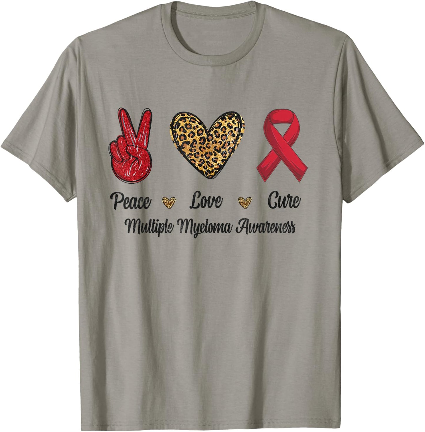 Peace Love Cure Multiple Myeloma Awareness Leopard Men T-Shirt - T-Shirt | Sand