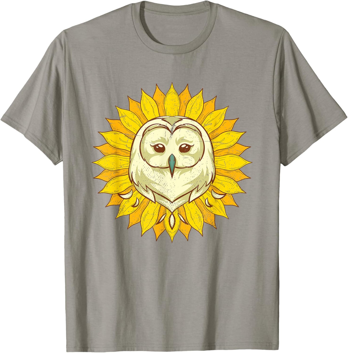 Cute Sunshine Yellow Sunflower Bird Forest Animal Lover Owl Men Women Kids T-Shirt - T-Shirt | Sand