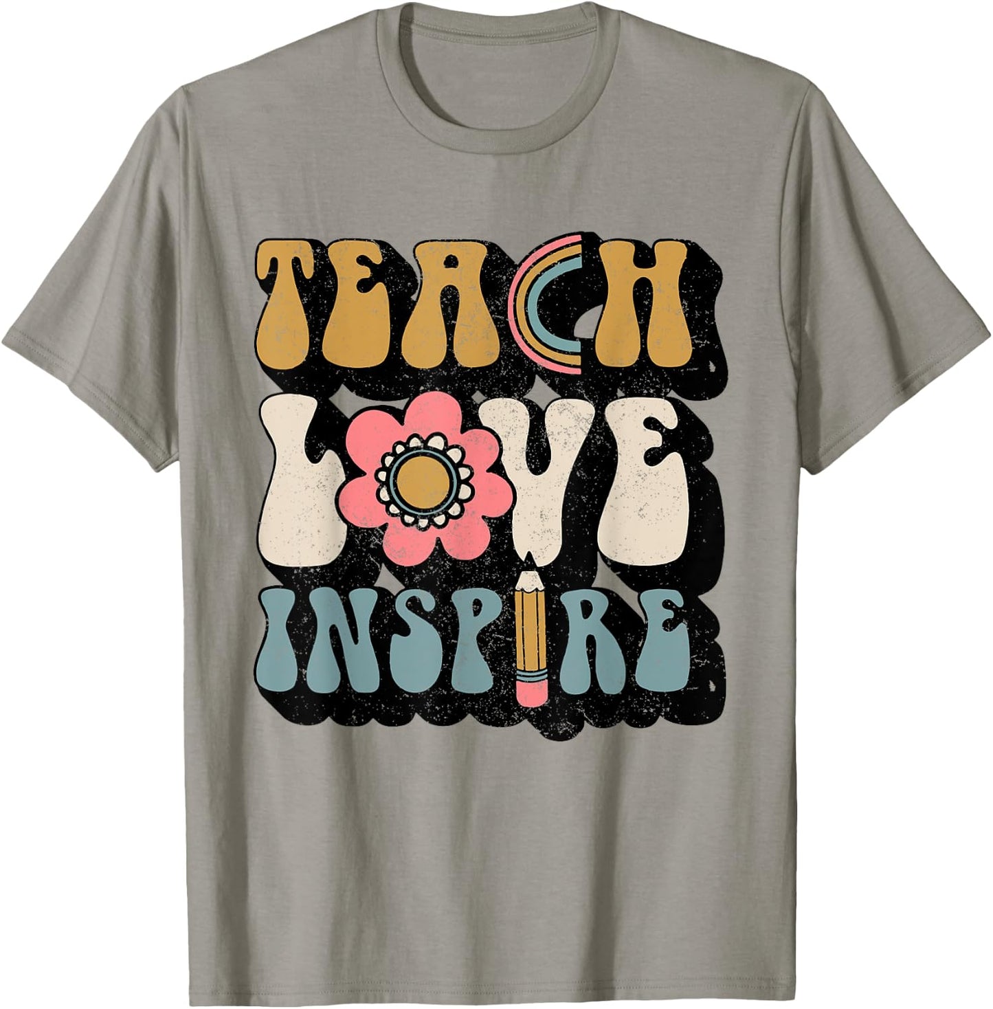 Back To School Teach Love Inspire Retro Teachers Women Gift T-Shirt - T-Shirt | Sand