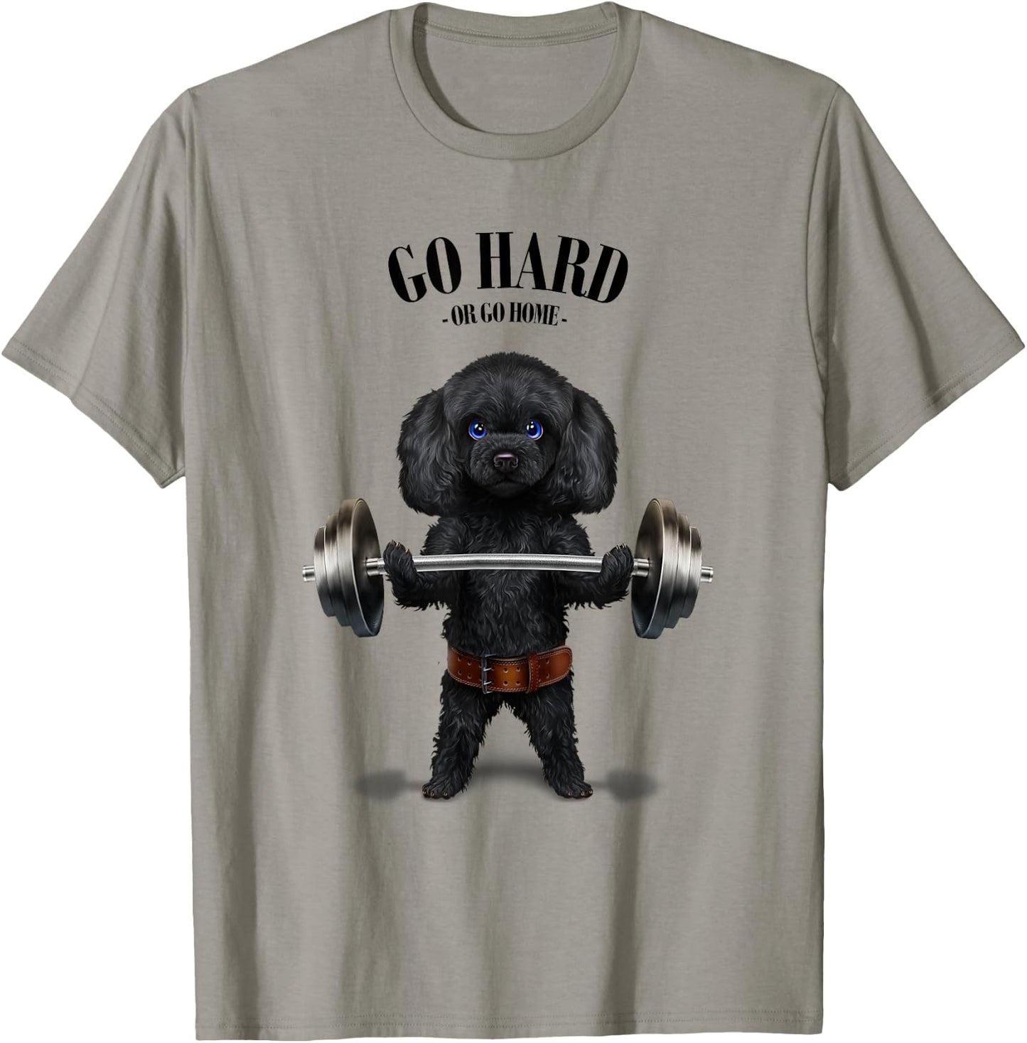 Black Poodle Dog Weightlifting in Fitness Gym Men Women Kids T-Shirt - T-Shirt | Sand