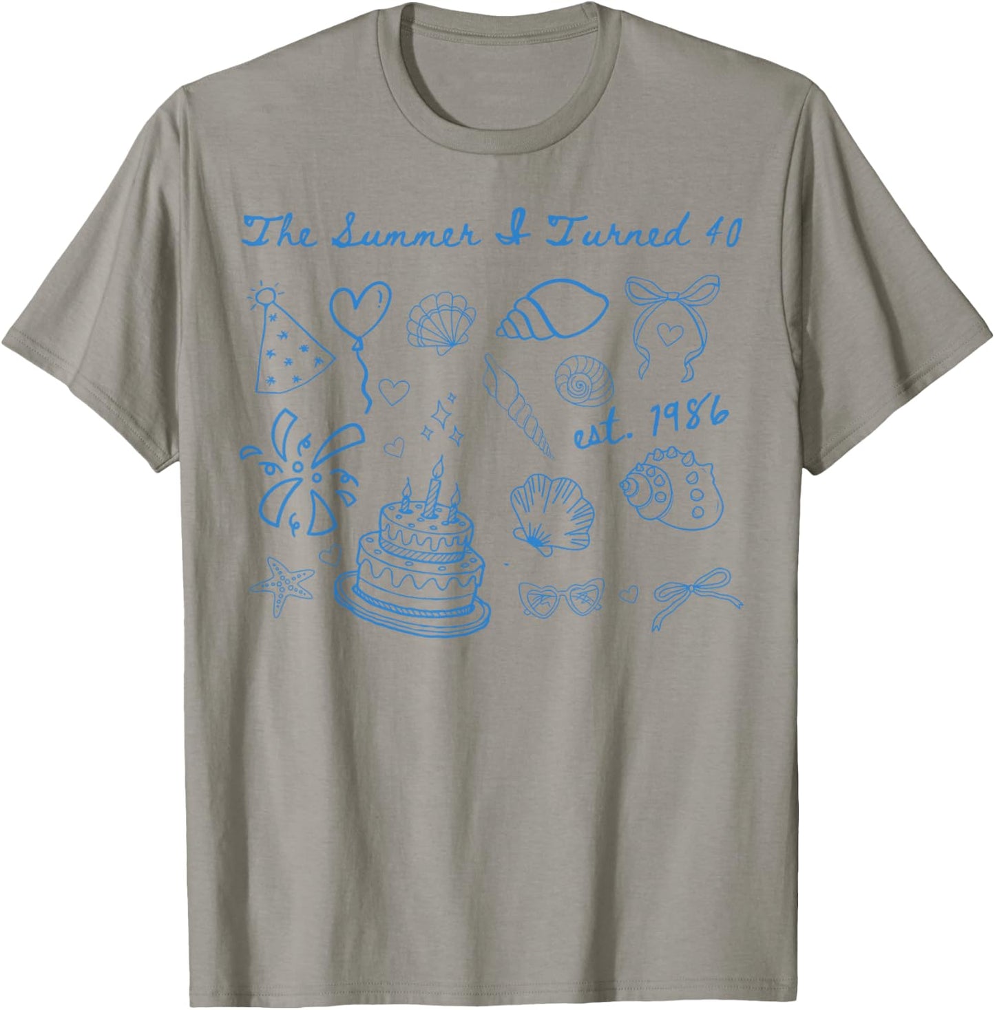 Summer I Turned Forty 40th Birthday Coastal Bow Seashell T-Shirt - T-Shirt | Sand