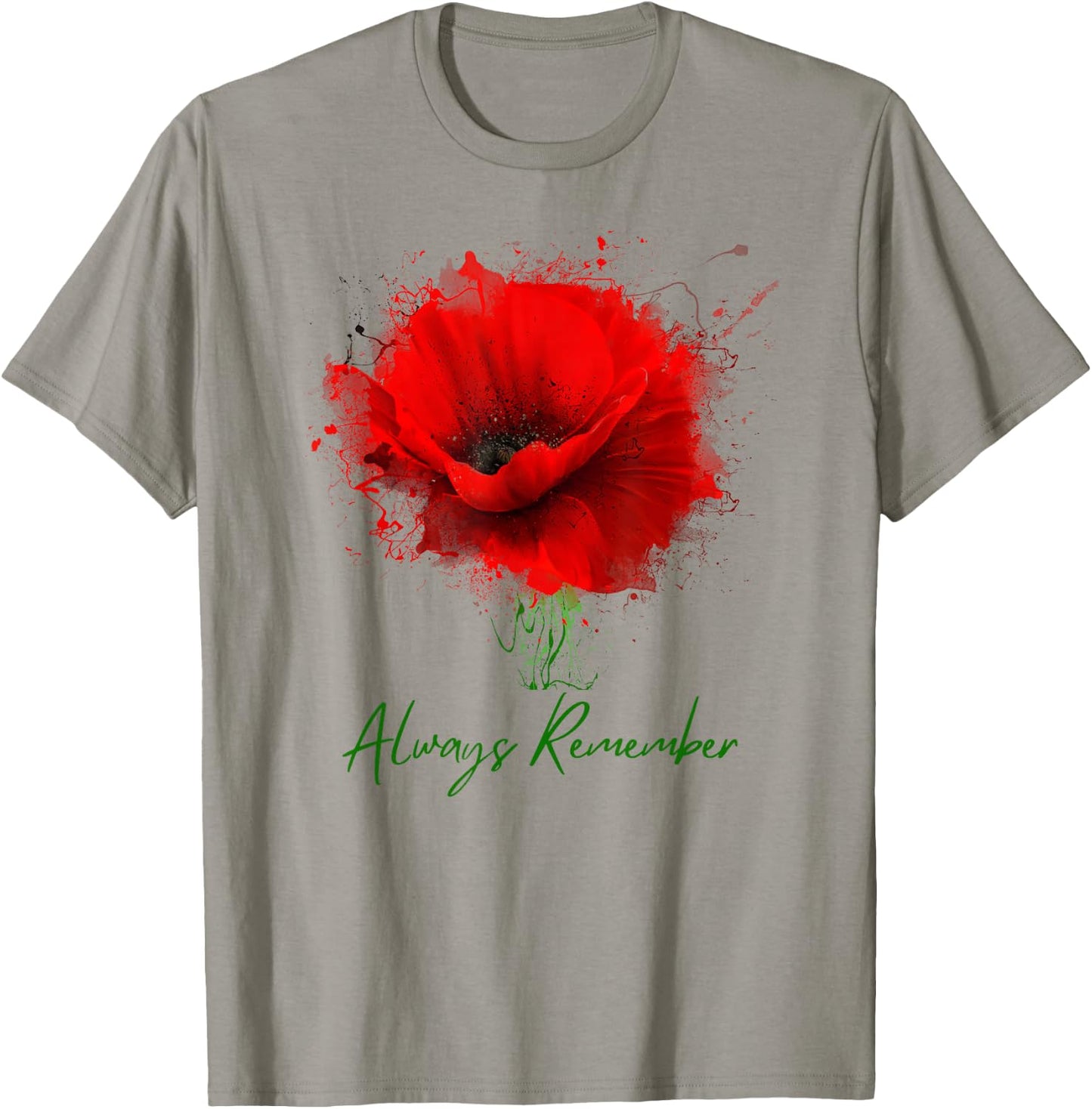 Always Remember Red Poppy Remembrance T-Shirt - T-Shirt | Sand