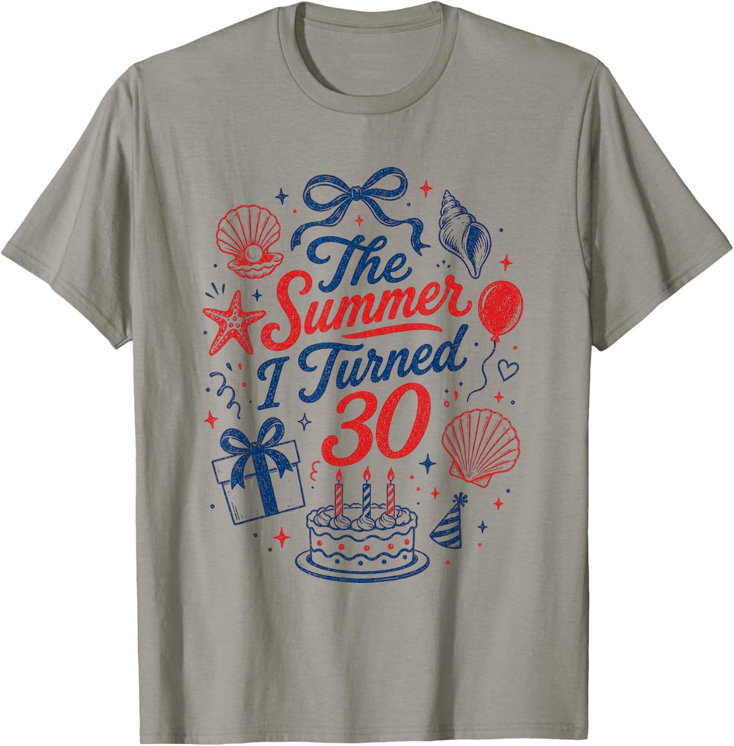 30th Birthday Girl Coastal Bow Seashell Summer I Turned 30 T-Shirt - T-Shirt | Sand