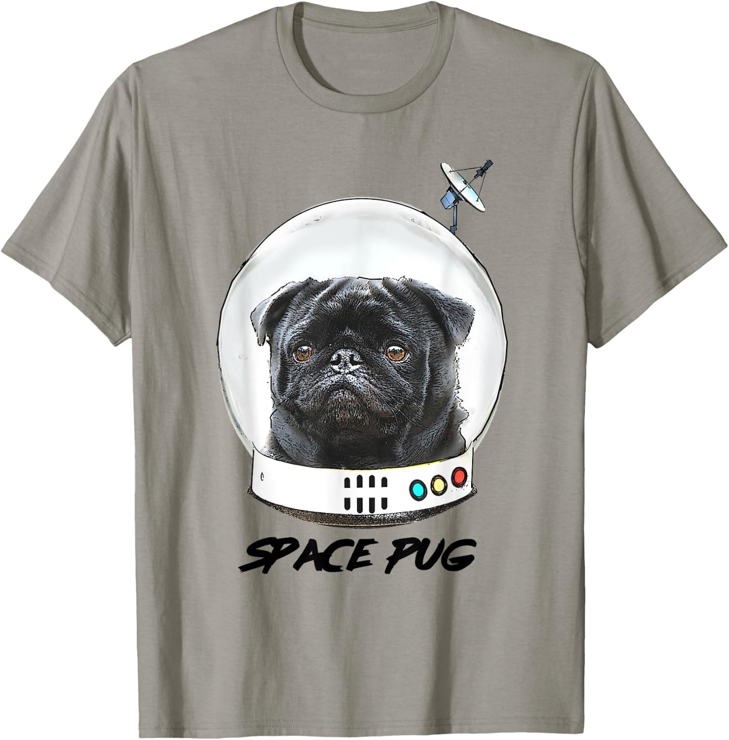 Space Pug Blasts Off Astronaut Black Pug T-Shirt - T-Shirt | Sand