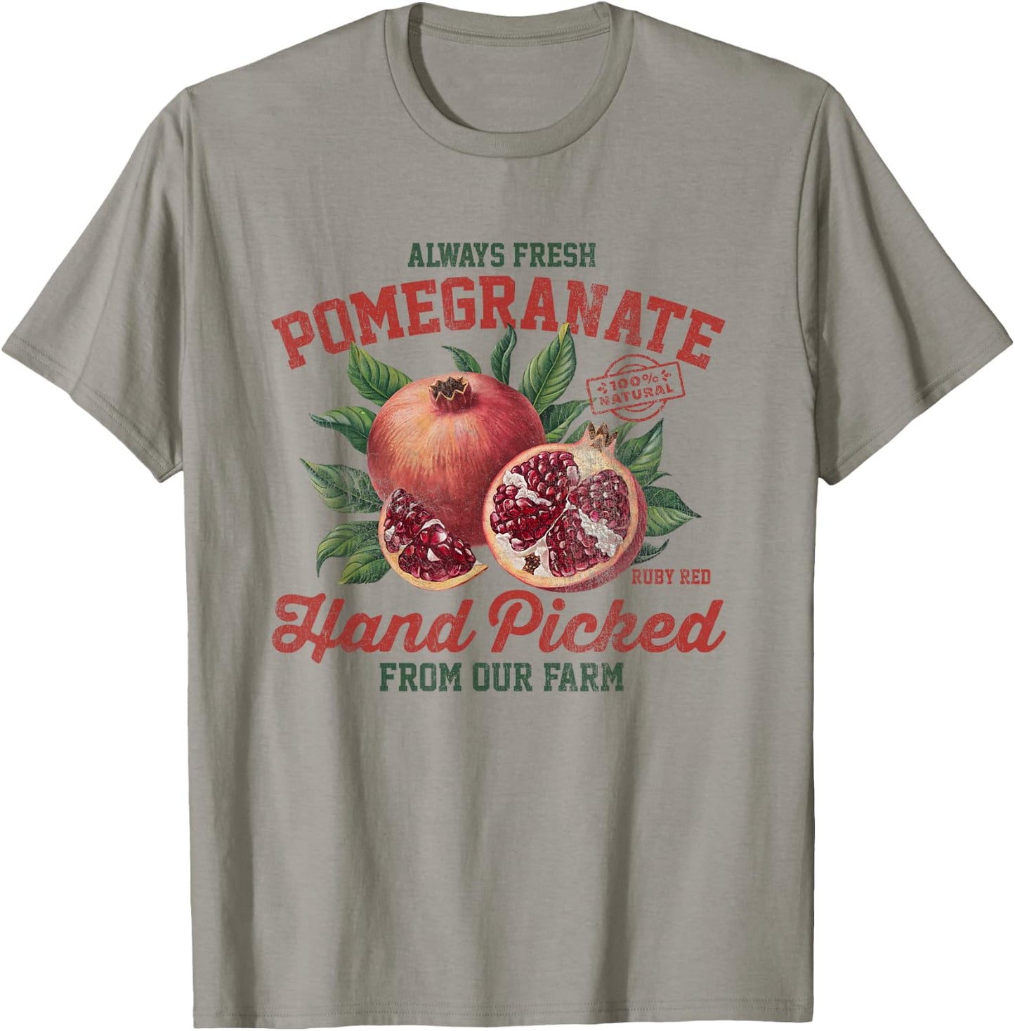 Pomegranate Hand Picked Vintage Fruit Retro Peach Graphic T-Shirt - T-Shirt | Sand