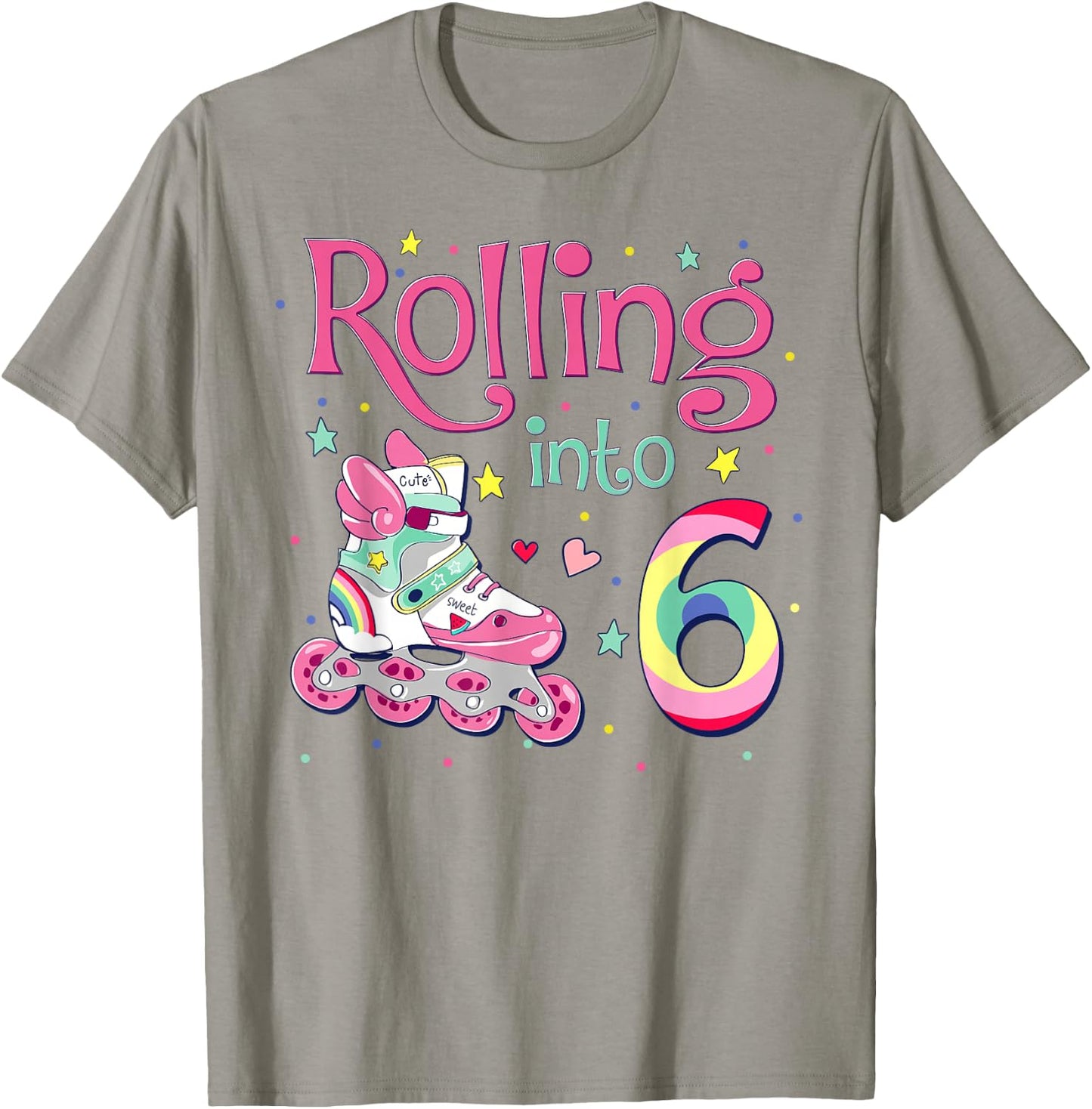 6th Bday Rolling Into 6 Birthday Girl Roller Skate Party T-Shirt - T-Shirt | Sand