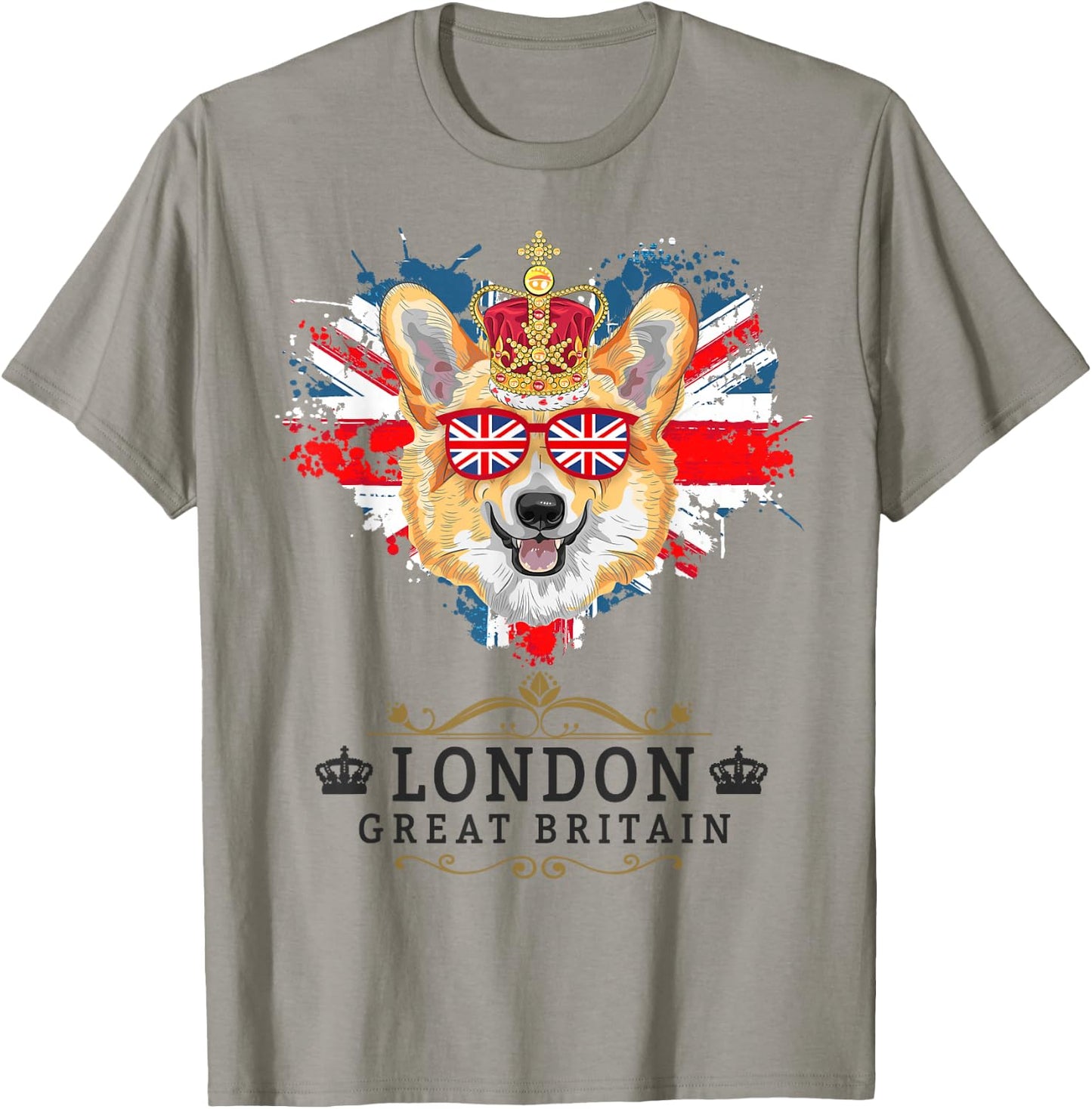 London Idea For Kids With Union Jack Flag Of England & Corgi T-Shirt - T-Shirt | Sand