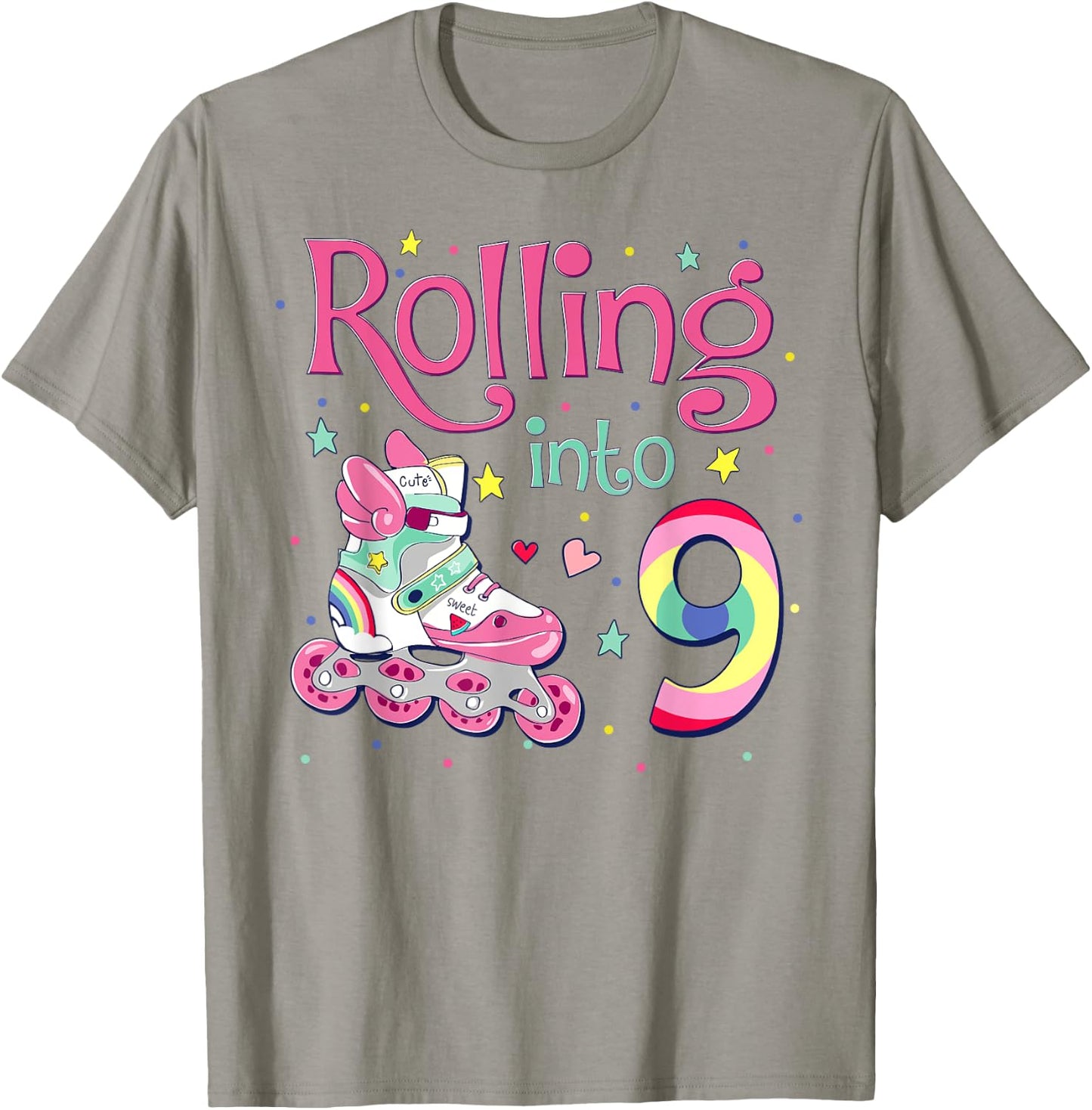 9th Bday Rolling Into 9 Birthday Girl Roller Skate Party T-Shirt - T-Shirt | Sand