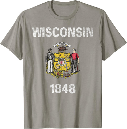 State Flag of Wisconsin T-Shirt - T-Shirt | Sand