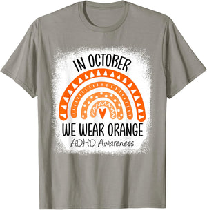 Rainbow in October We Wear Orange ADHD Awareness Ribbon T-Shirt - T-Shirt | Sand