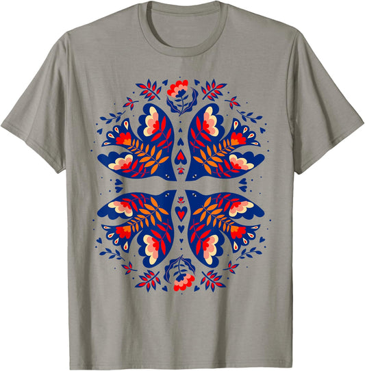 Free Ukraine Folk Art Flowers Birds Hearts Vyshywanka Style T-Shirt - T-Shirt | Sand