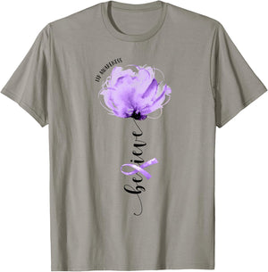 Believe ITP Awareness Purple Ribbon Flower Lovers T-Shirt - T-Shirt | Sand