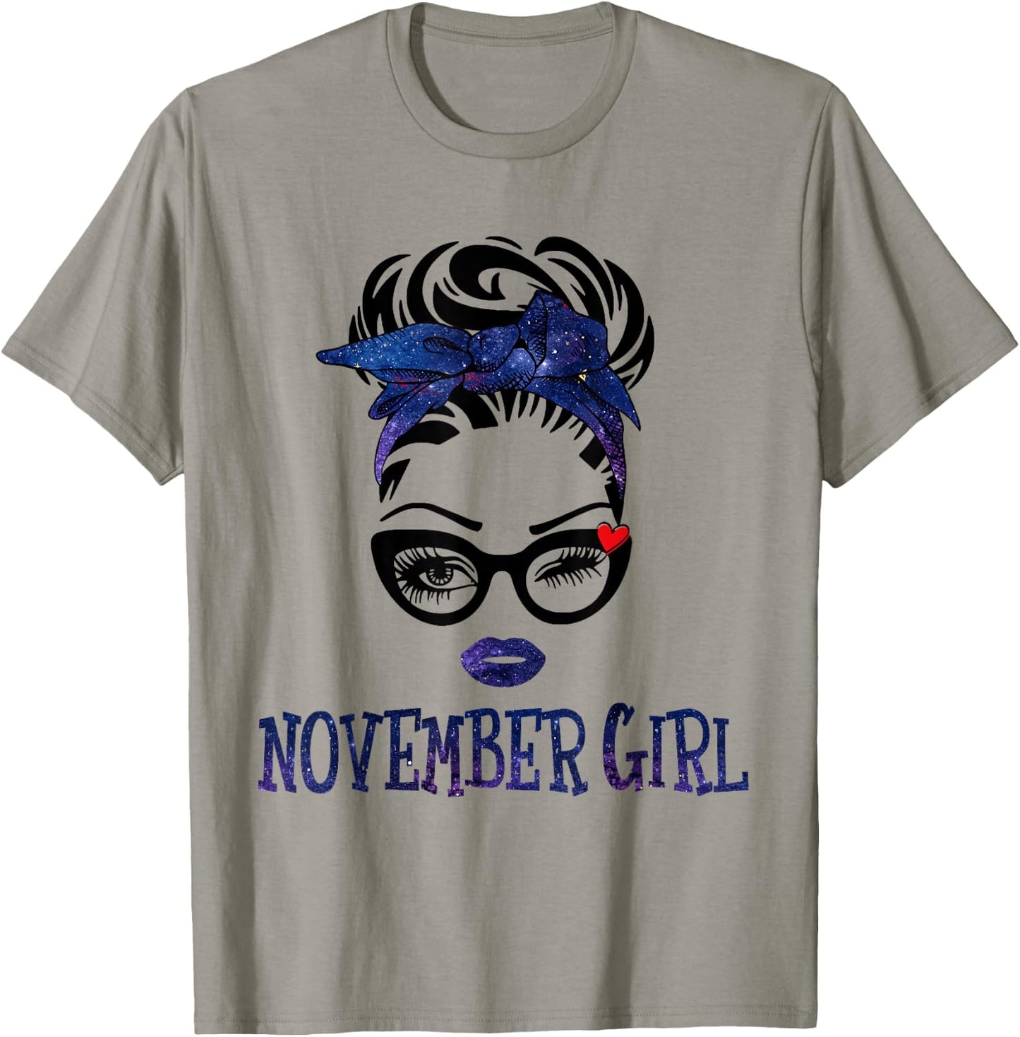 November Girl Galaxy Woman Face Messy Bun Hair Bandana Bday T-Shirt - T-Shirt | Sand