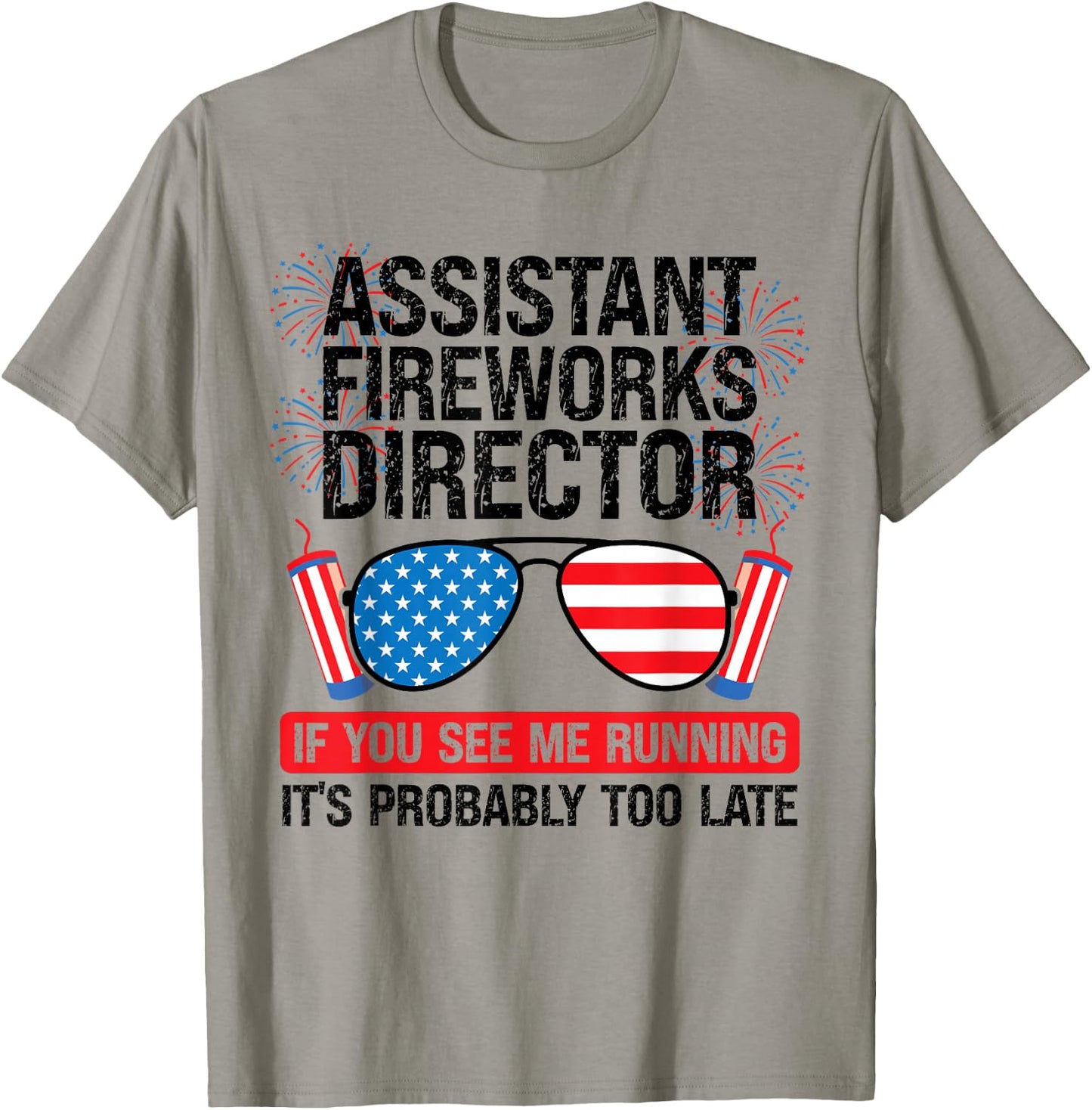 assistant fireworks director me running Assistant firework T-Shirt - T-Shirt | Sand