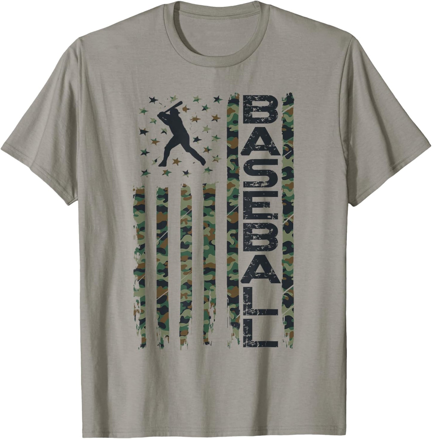 Baseball Fan Usa American Flag Camo Camouflage Batter T-Shirt - T-Shirt | Sand