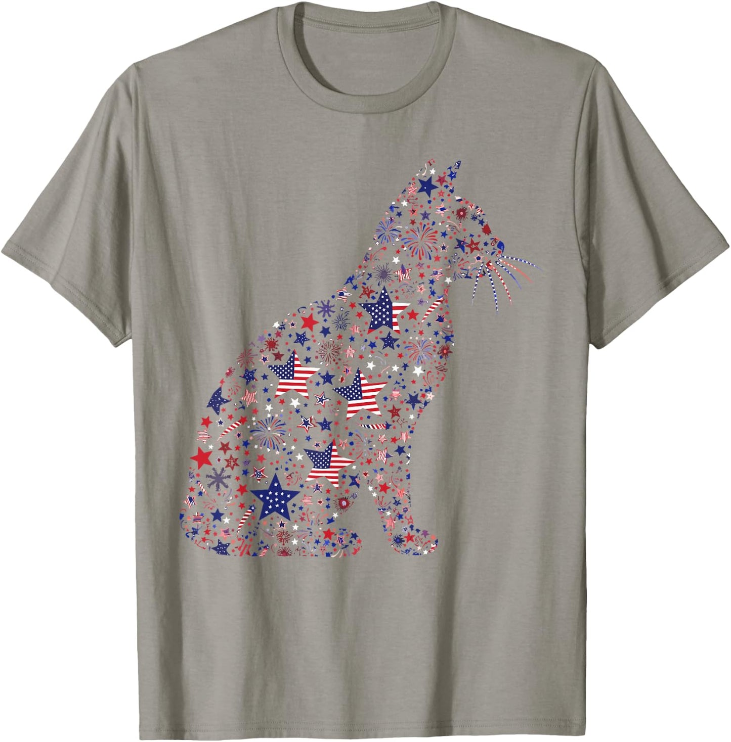 Patriotic Cat 4th of July American Flag Fireworks Cats Lover T-Shirt - T-Shirt | Sand