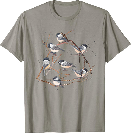 Chickadee Bird Watching Birding Nature Tree Branch Bird T-Shirt - T-Shirt | Sand
