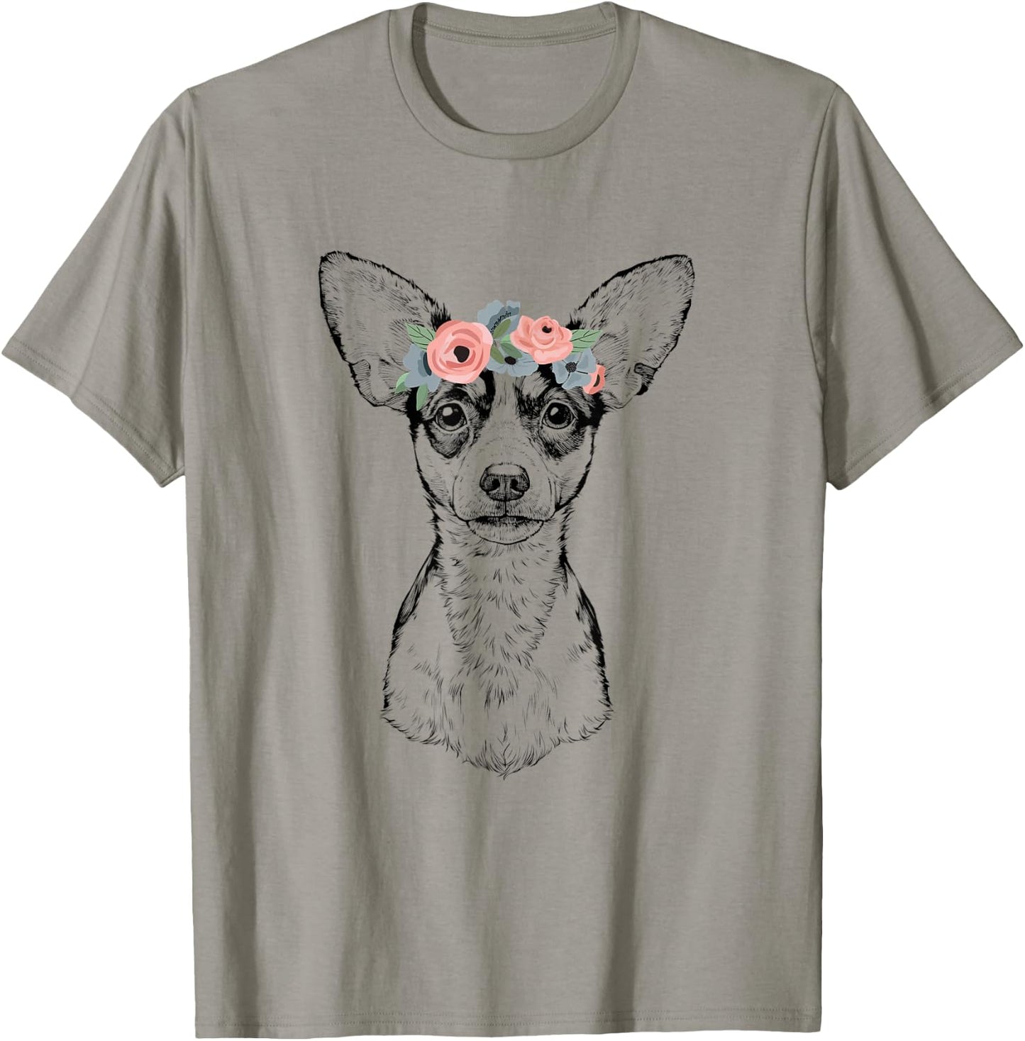 Rat Terrier with Floral Headband Dog Mom T-Shirt - T-Shirt | Sand