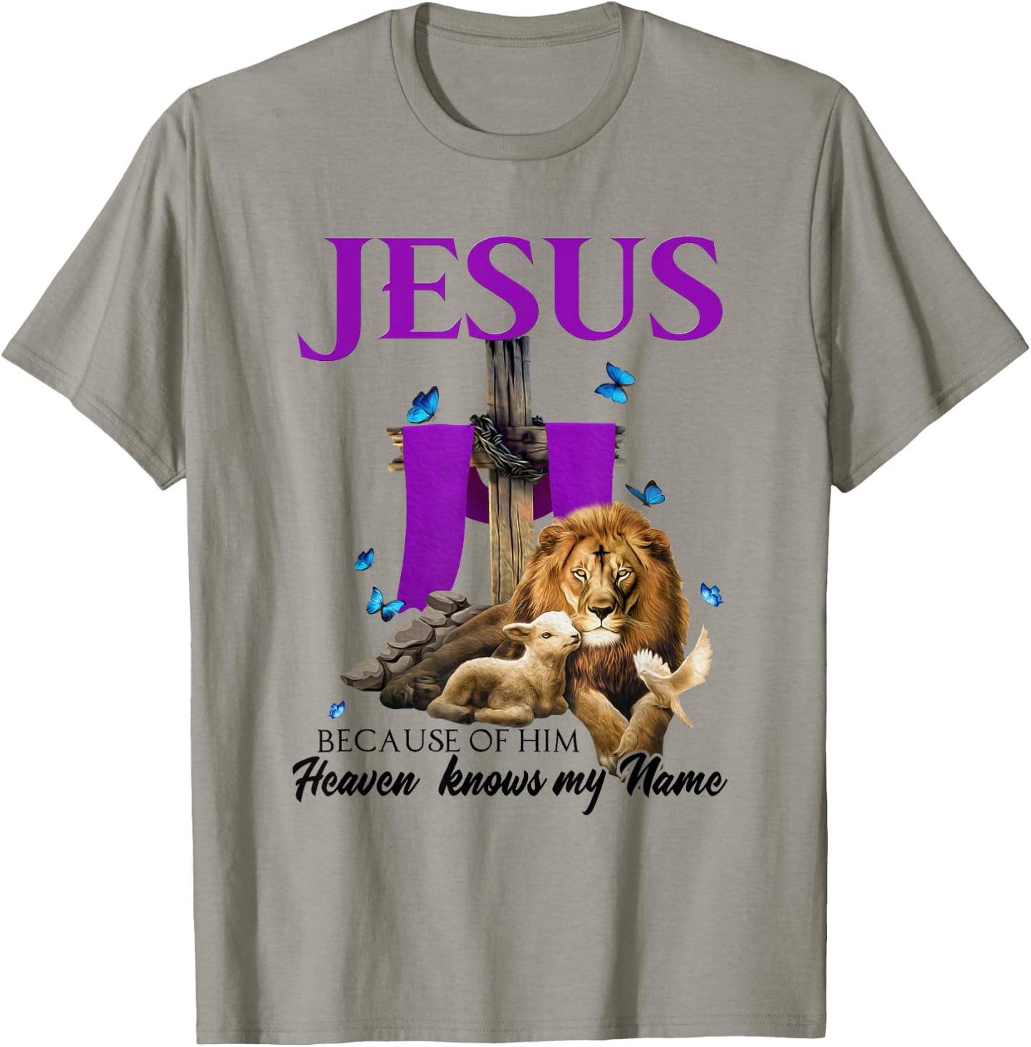 X4xL Lion Lamb Jesus Because Of Him Heaven Knows My Name T-Shirt - T-Shirt | Sand