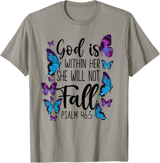 Christian Bible Verse Quote Butterfly Psalm 46:5 T-Shirt - T-Shirt | Sand