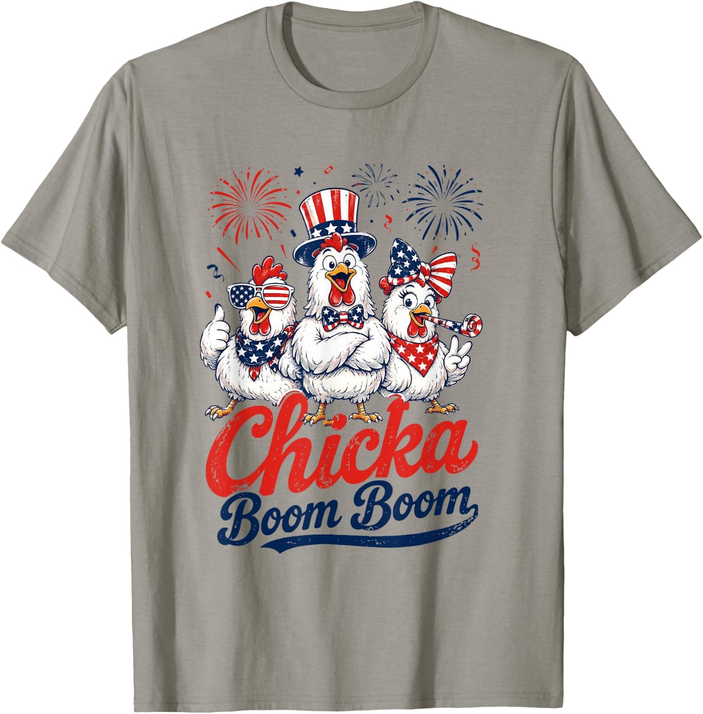 Funny Patriotic Chicken 4th of July USA Chicka Boom Boom T-Shirt - T-Shirt | Sand