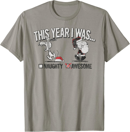 Peanuts Snoopy Naughty Awesome Christmas T-Shirt - T-Shirt | Sand