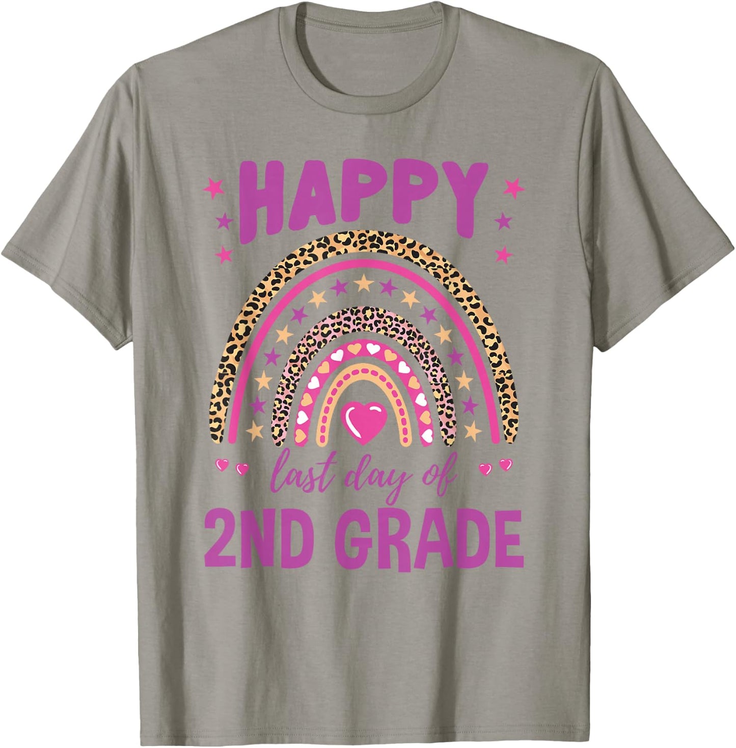 Happy Last Day Of 2nd Grade Leopard Rainbow T-Shirt - T-Shirt | Sand