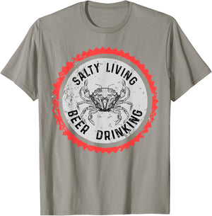 Funny Salty Living Beer Drinking Fishing Boating Pontooning T-Shirt - T-Shirt | Sand