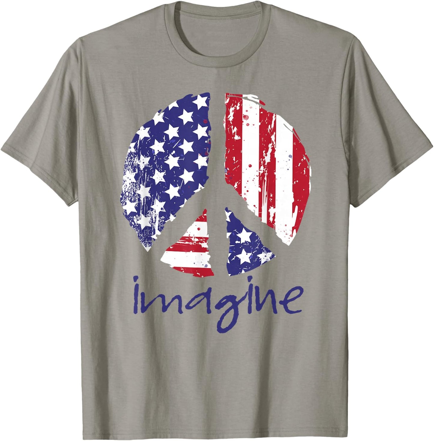 Imagine Peace American Flag USA Peace Sign 4th of July T-Shirt - T-Shirt | Sand