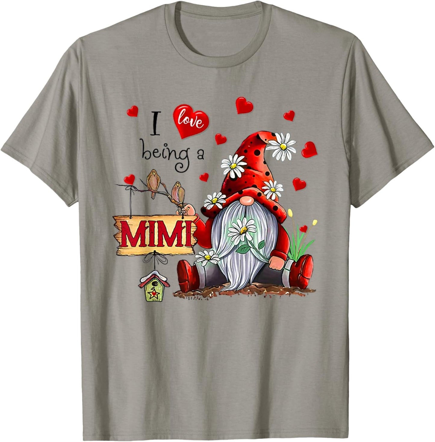 I LOVE BEING A MIMI - Gnome Daisy Heart T-Shirt - T-Shirt | Sand